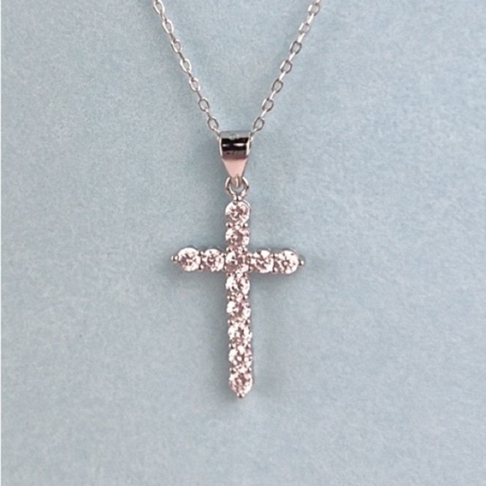 Isabella - ‘Cross’ Necklace. Sterling silver & cubic zirconia 18” NWT Last one!